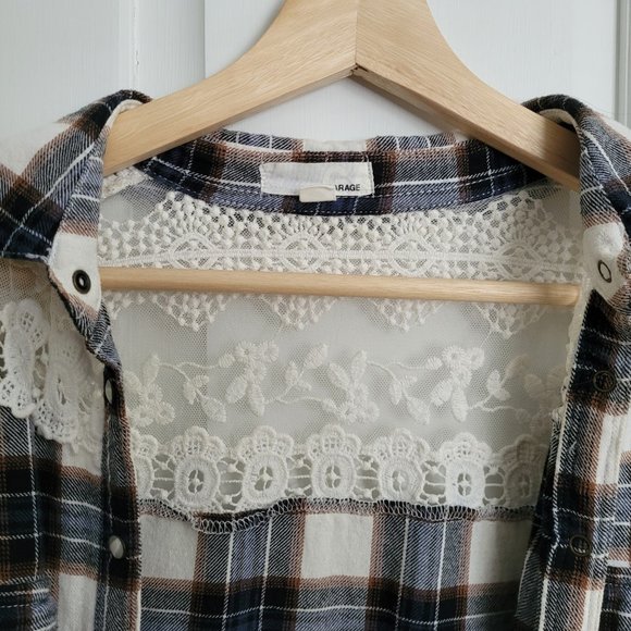 Button Up Lace Back Flannel - Picture 2 of 3